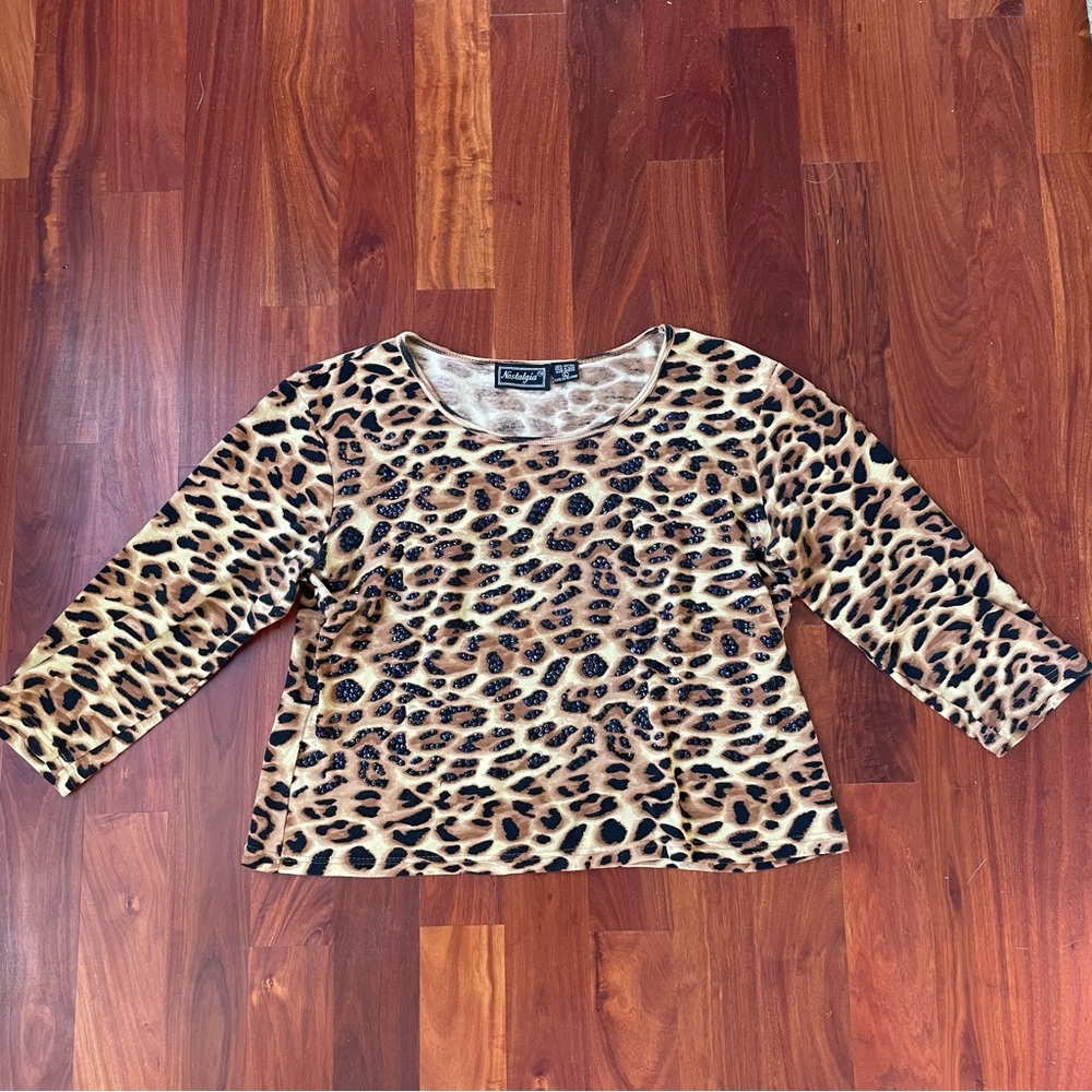 Vintage Sequin Leopard Print Long-Sleeve Top